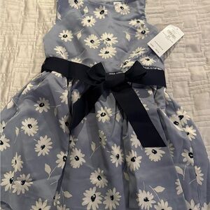 Ralph Lauren Blue Floral Kids Dress with Navy Bow